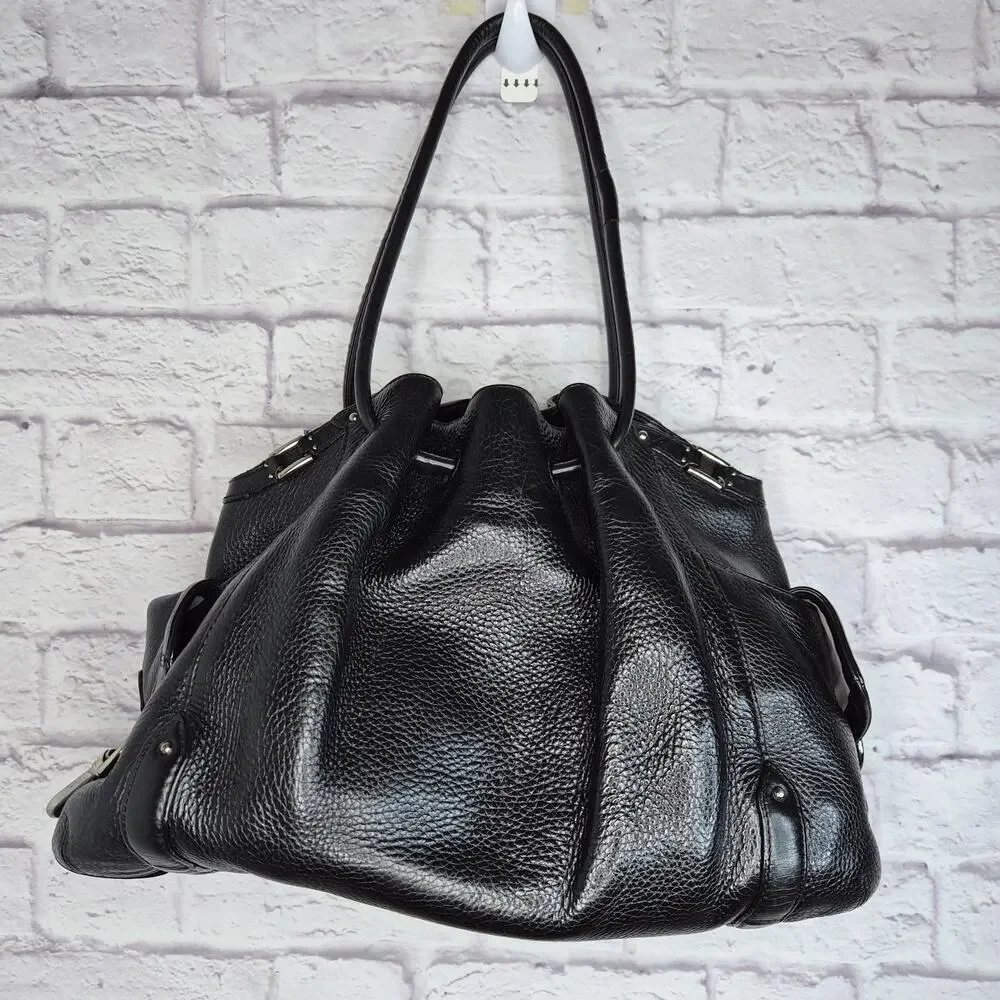 Cole Haan Village F06 Black Pebbled Leather Shoulder Bag Drawstring Hobo Slouchy